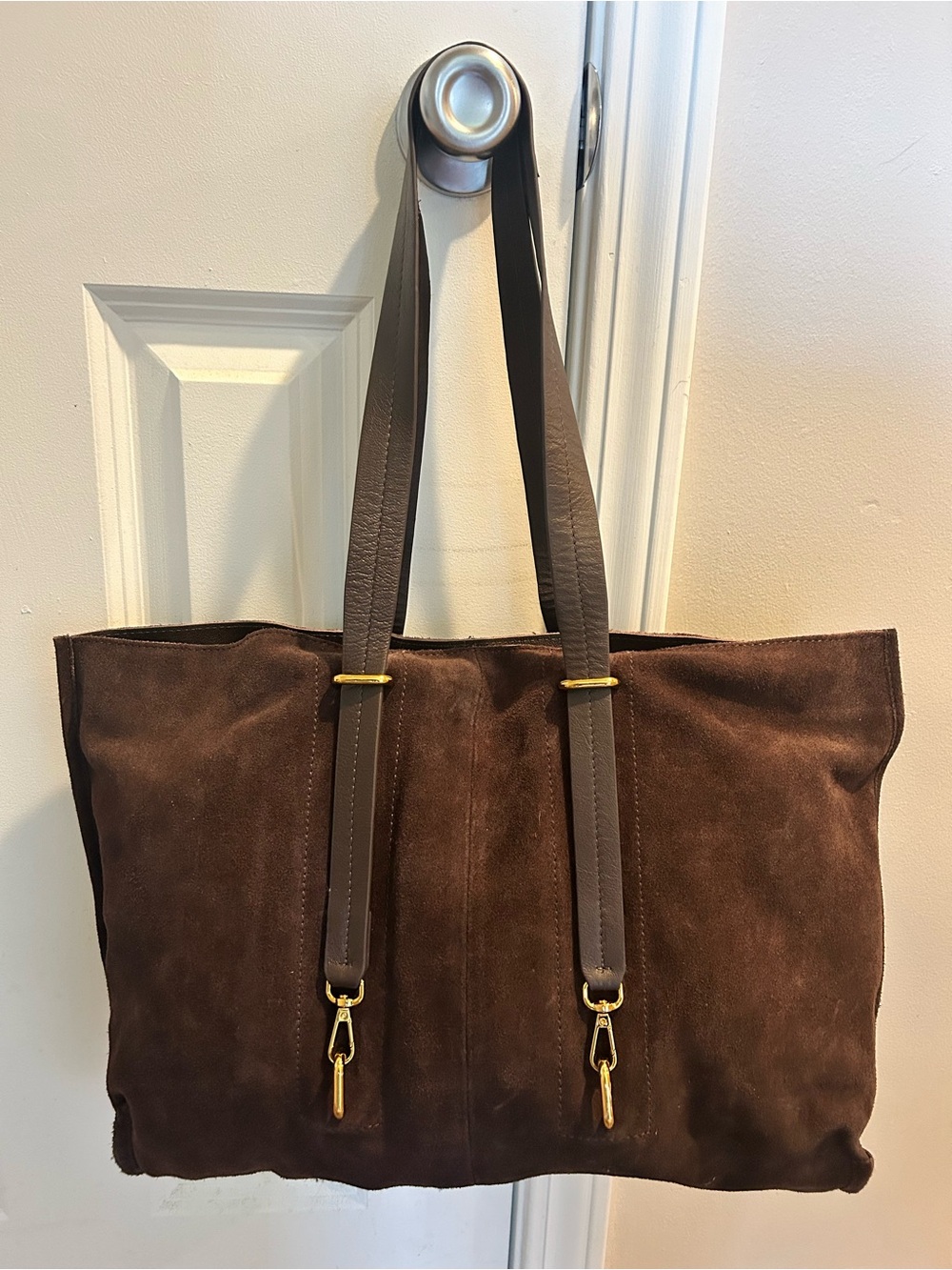 Haute Hippie Suede Leather Tote Shoulder Bag & Wallet in Dark Chocolate Brown - Picture 5 of 16